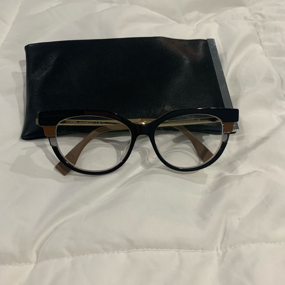 FENDI FF0116 MVB 52mm Black Brown Gold Eyeglasses Frames Only Italy